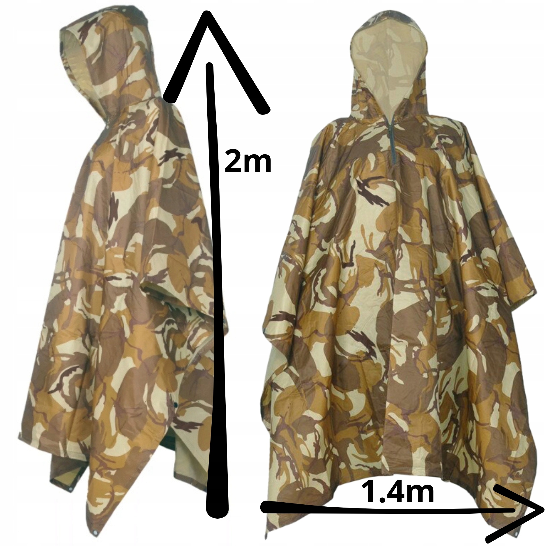 PŁASZCZ PRZECIWDESZCZOWY PELERYNA NAMIOT PONCZO POŁATKA 3W1 WODOODPORNA Kolor brązowy