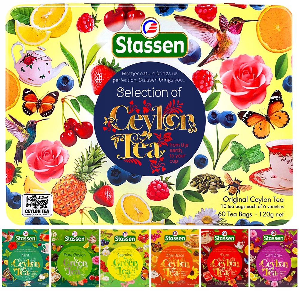 Levně Sada čajů 6 Příchutí 60ks Stassen Selection of Ceylon Tea Puszka dárek