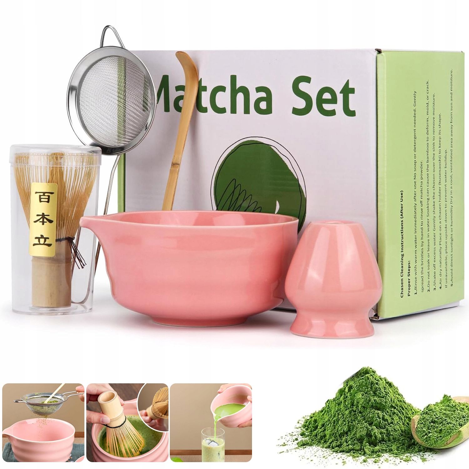 Čaj Matcha Japonská Sada Metliček Štětec Stojan Dárková Lžička 5V1