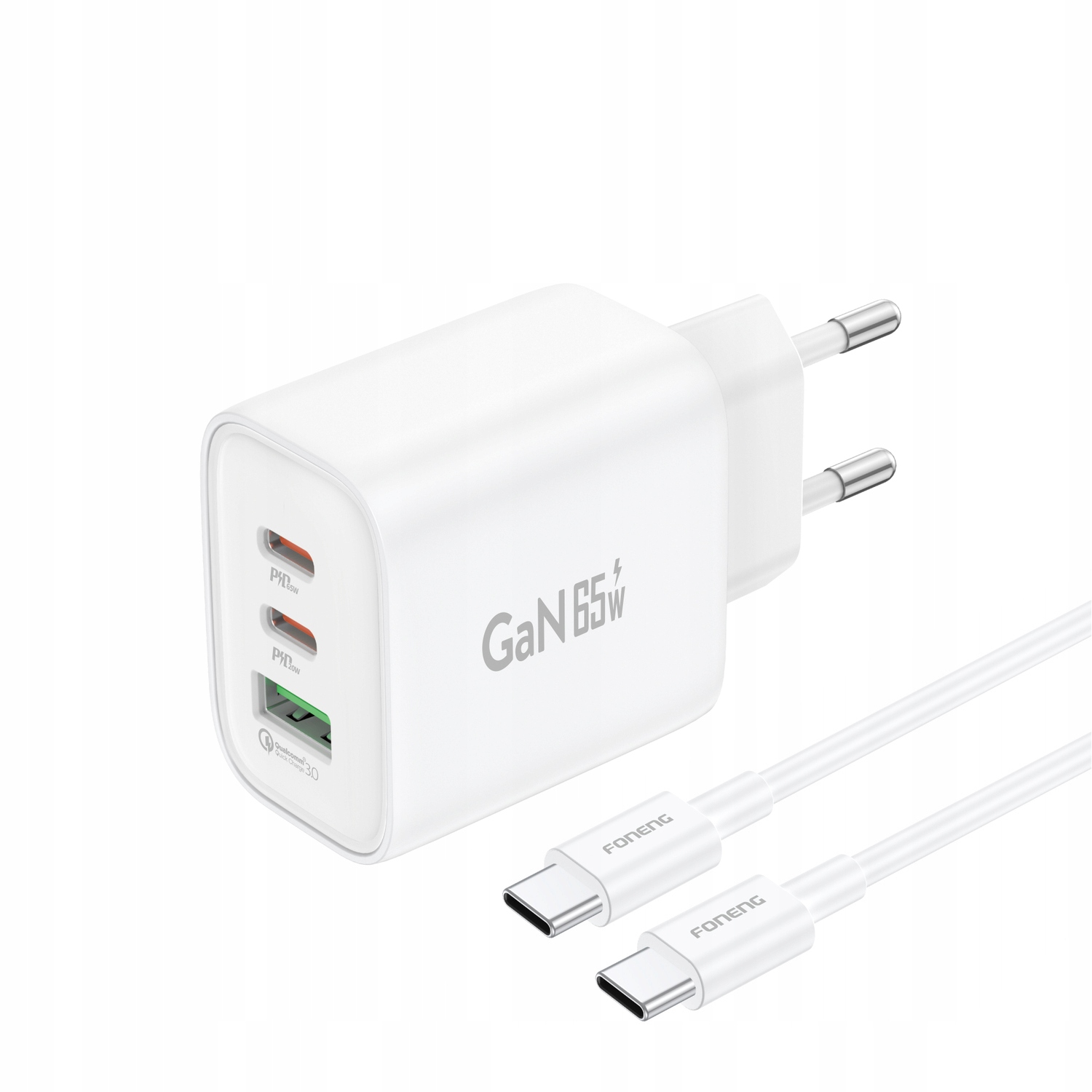 Síťová nabíječka Foneng 65W 2xUSB-C 1xUSB QC3.0 kabel Usb-c Usb-c