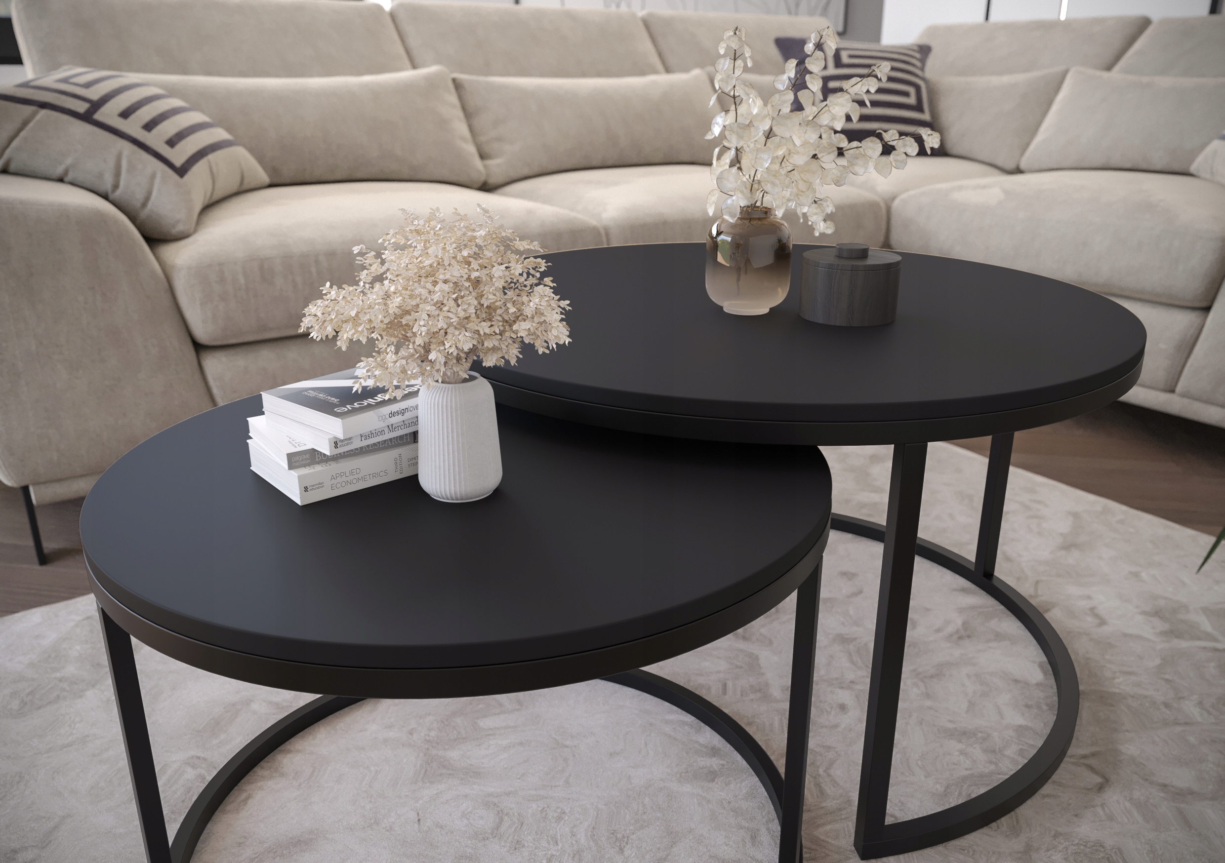 ZESTAW STOLIKÓW KAWOWYCH OKRĄGŁE MJU - CZARNY MAT Marka Meblowapaczka