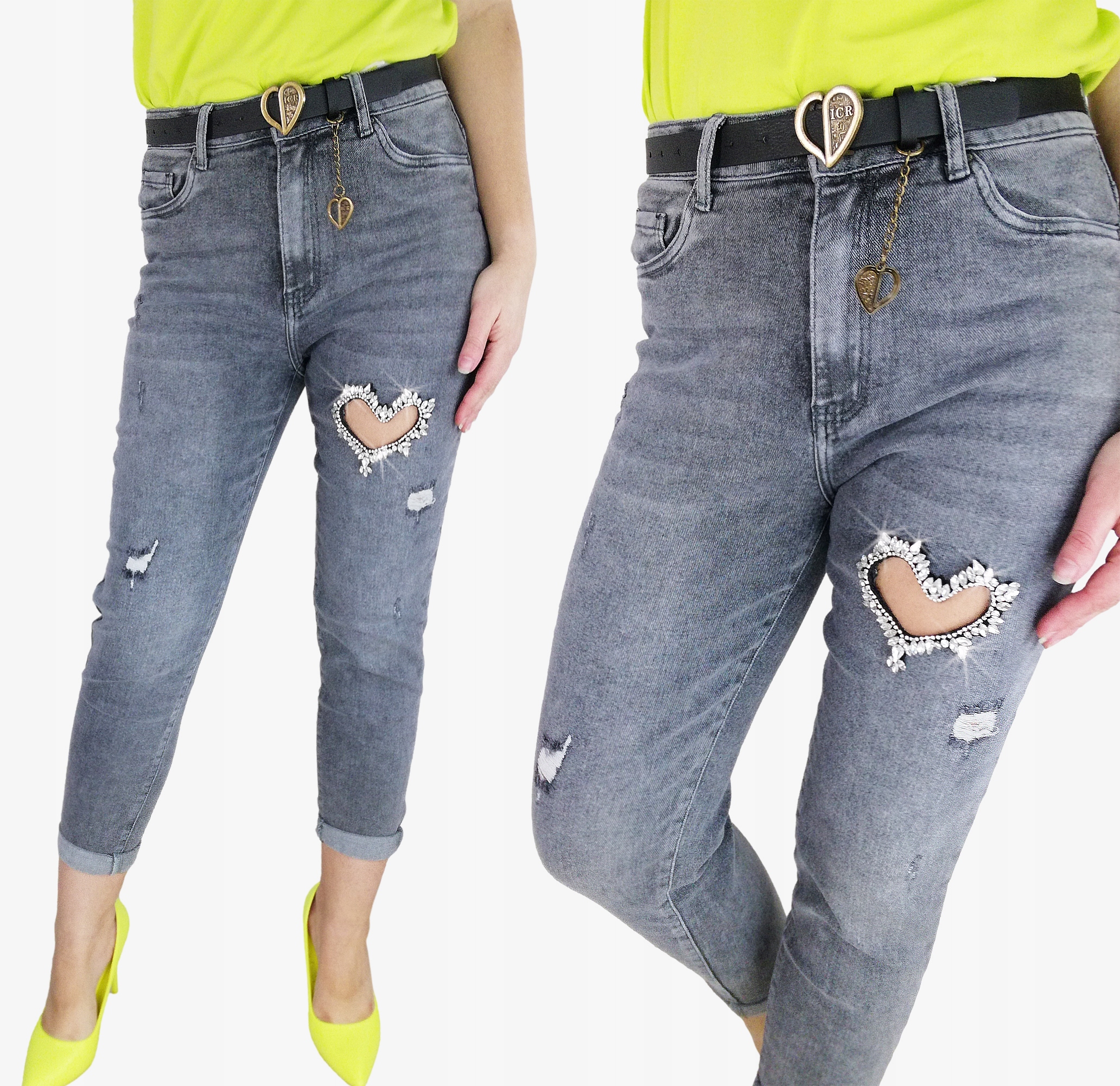Boyfriend Džíny Srdíčko Ze Zirkonu Pásek 40