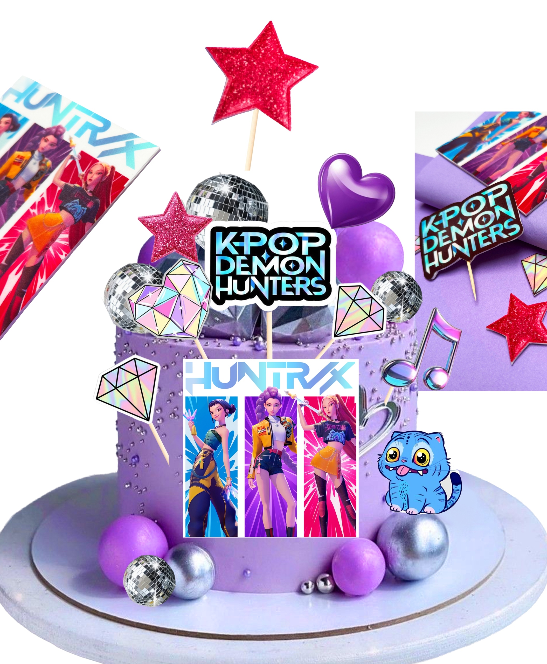 Figurky 2D Velká sada na dort K-pop Demon Huntrix Hunters Zápich dekorace