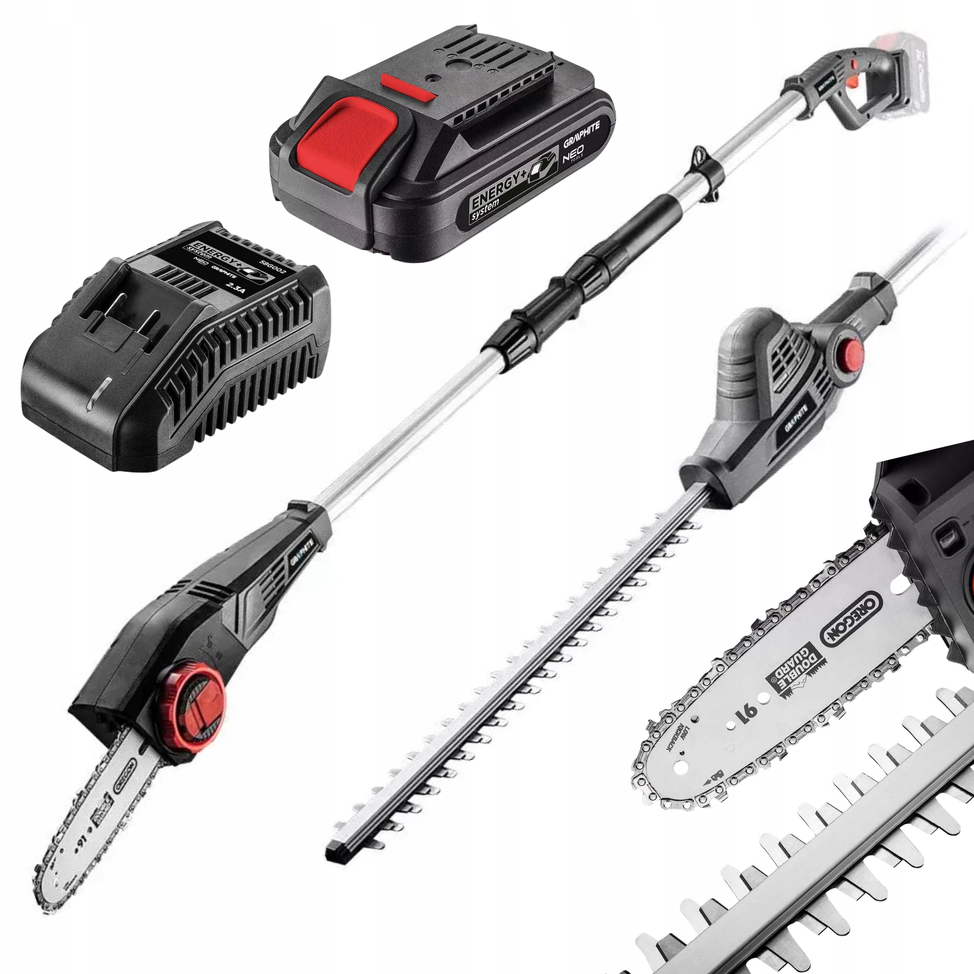 2w1 Pilarka i Nożyce do Żywopłotu Akumulatorowe Bateria 2Ah Ładowarka