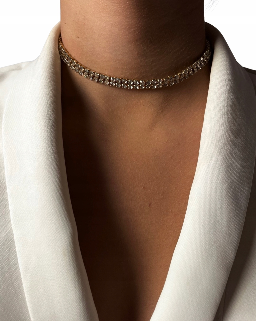 

złoty Naszyjnik łańcuszek Cyrkonie choker