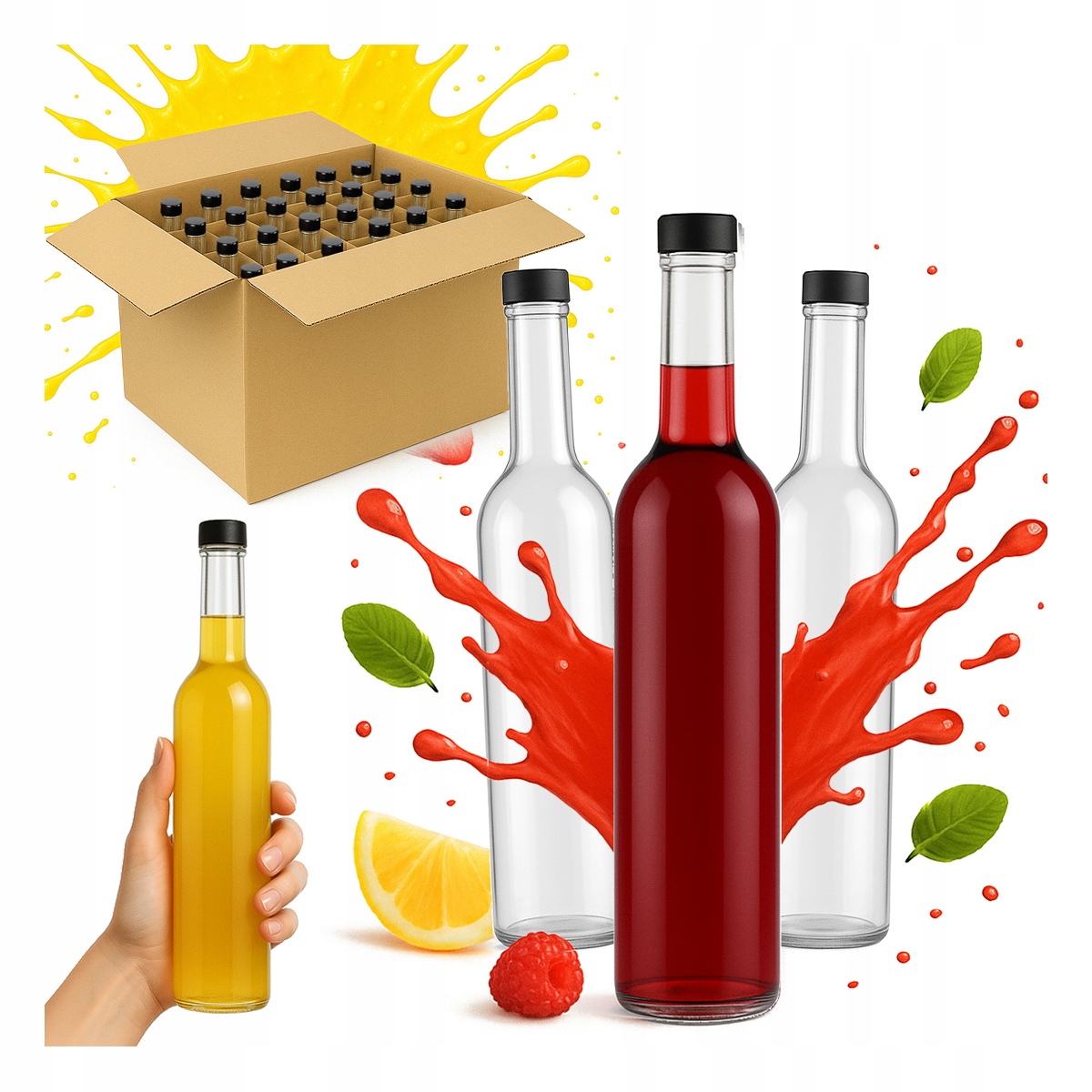 20 x láhve Futura Gpi 500 ml se šroubovacím uzávěrem Kartonová Mřížka na alkohol 0,5 l