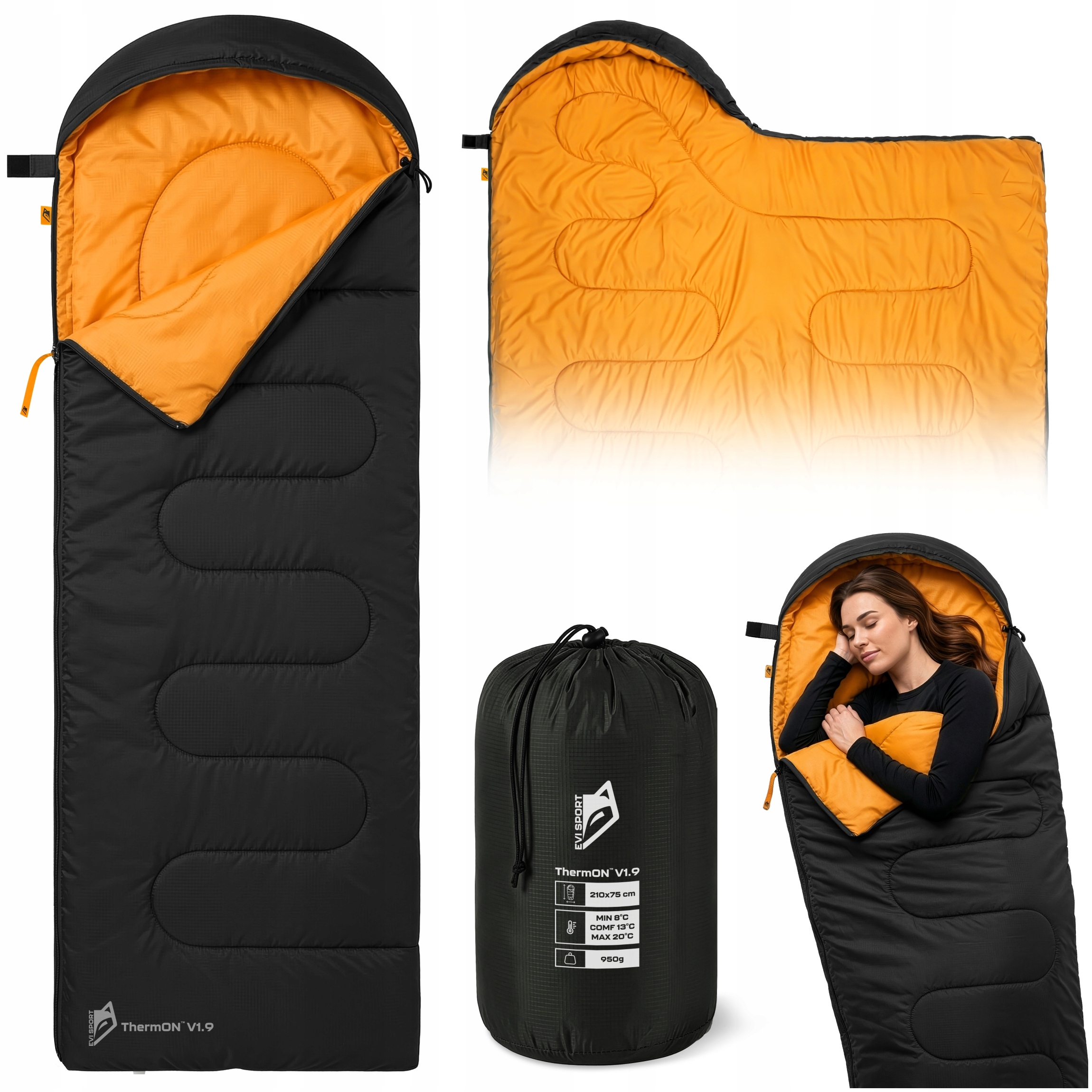 Turistický Spací Pytel S Kapucí Teplá Přikrývka Kemping Pod Stan 2v1 210 CM