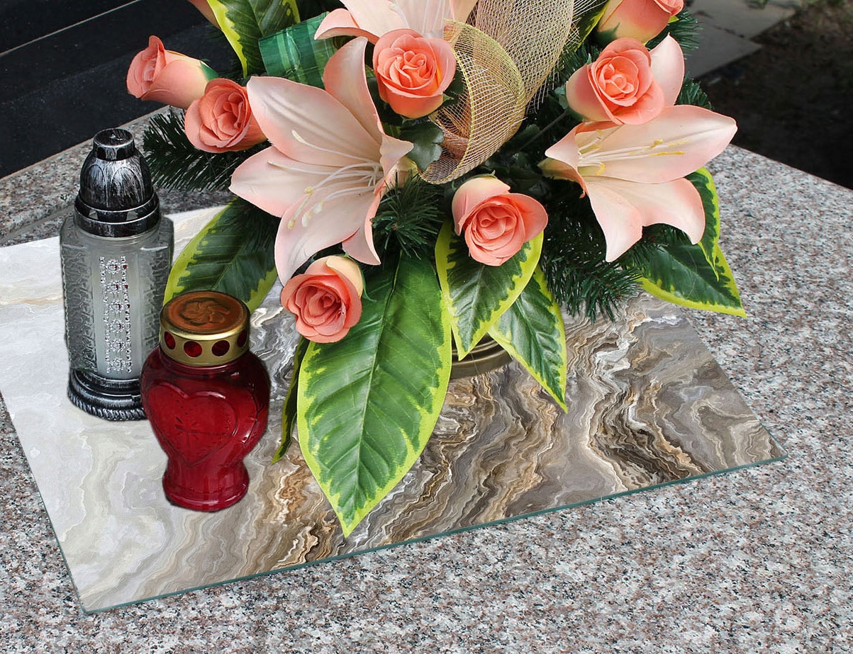 Podstawka pod ZNICZE Szyba HARTOWANA na Cmentarz wzór MARMUR 60x52cm Motyw inny