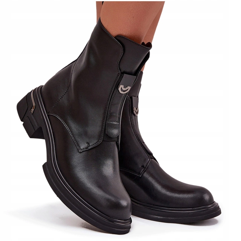 Dámské Kotníkové Boty Přírodní Kůže Nízký Podpatek Zateplený Zip Černá 36