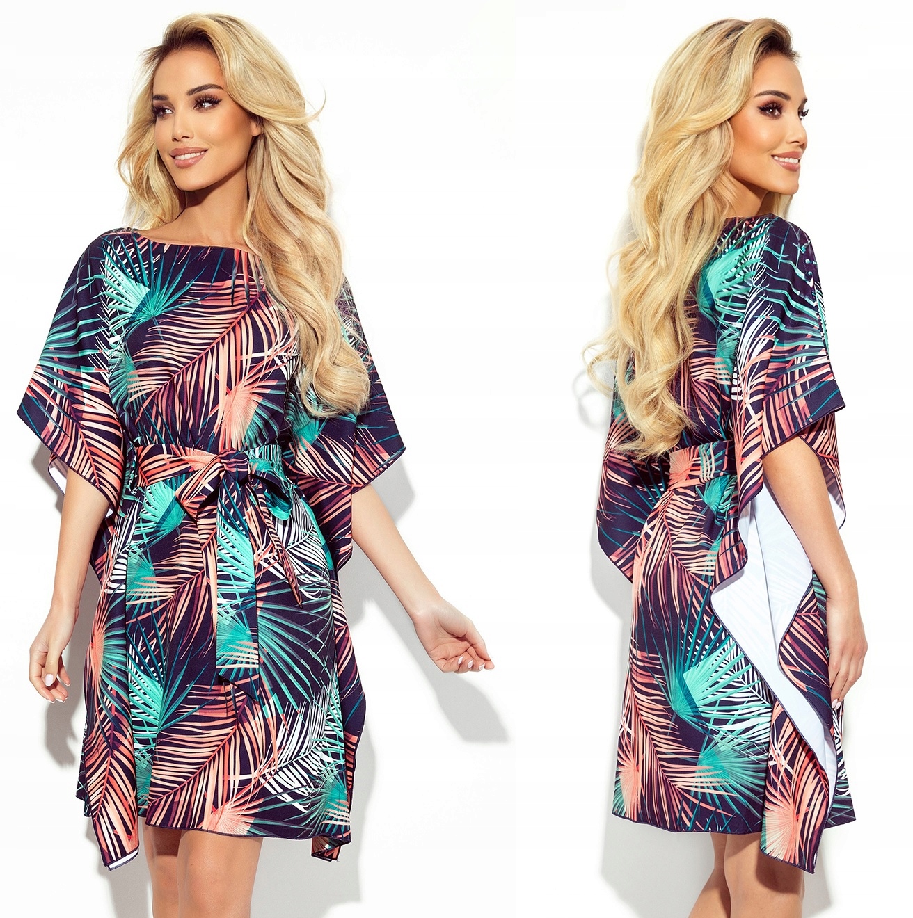 Volné Vázané Šaty Motýl Asymetrické Rukávy Palmové Listy 2XL/3XL