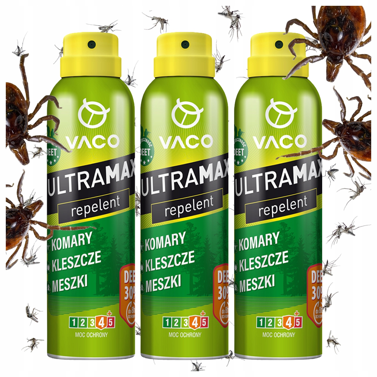 Spray na kleszcze i komary Ultramax 30% Deet Vaco 170 ml Zestaw 3 sztuk