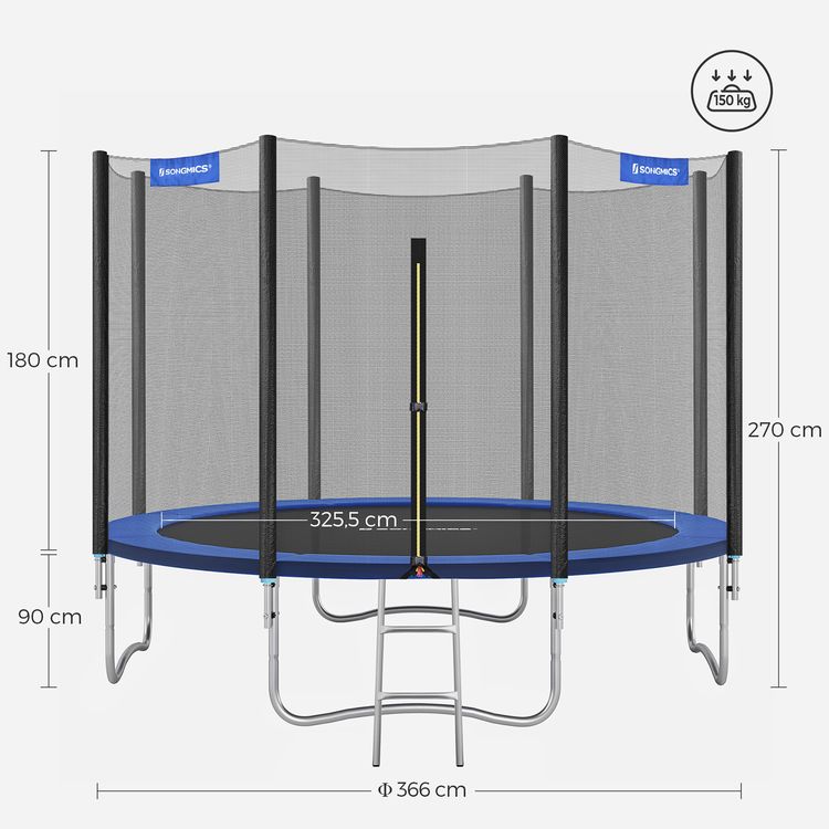 TRAMPOLINA 366CM CZARNO NIEBIESKA UDŹWIG 150KG EAN (GTIN) 6955880322282