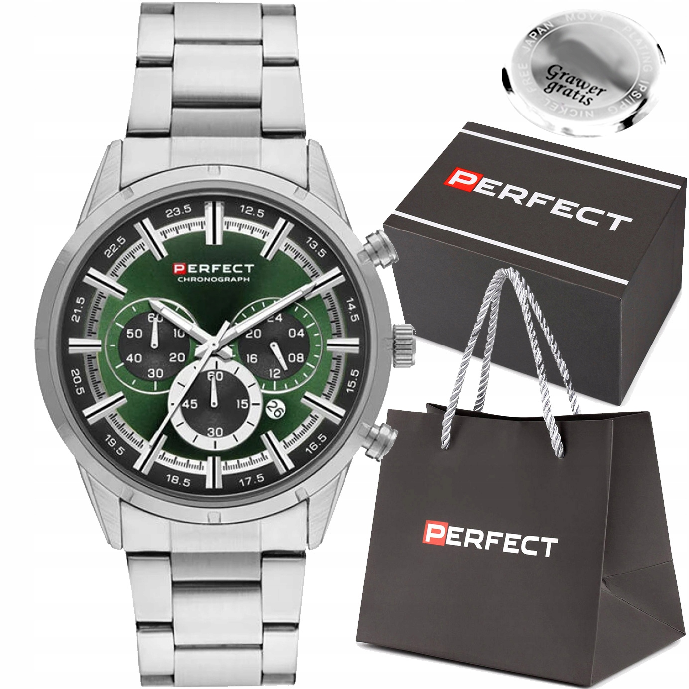 Pánské hodinky Perfect Rocco na náramku Chronograf datumovka Gravírování Box