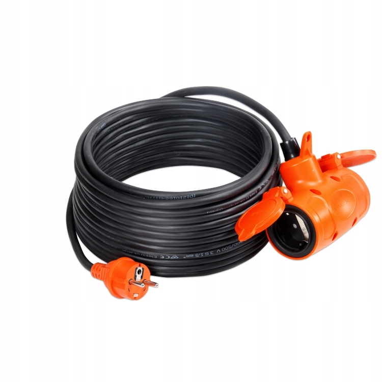 Predlžovací Kábel 10 m 2 zásuvky čierny s dvojitým konektorom IP44 3 x 1,5 mm 10 m