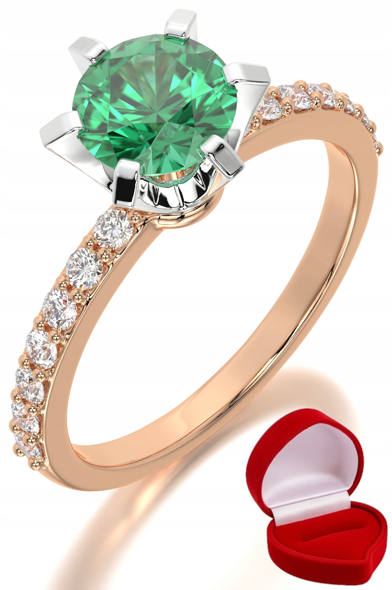 Zlatý Prstýnek 585 14k Smaragd 1 ct Růžové Zlato R25