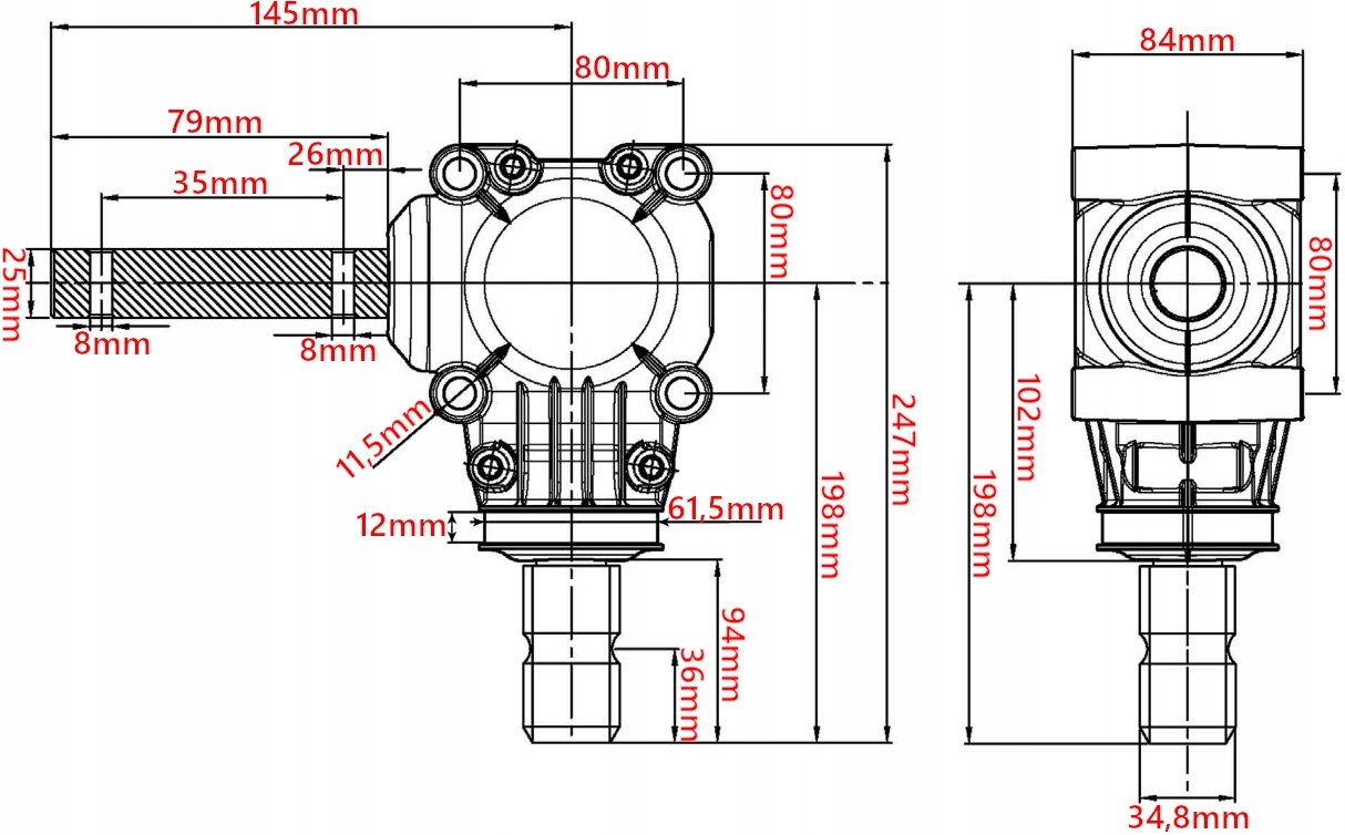 PRZEKŁADNIA KĄTOWA ROZSIEWACZA LEJOWEGO NAWOZU 1:1 Numer katalogowy części 912480030FS3