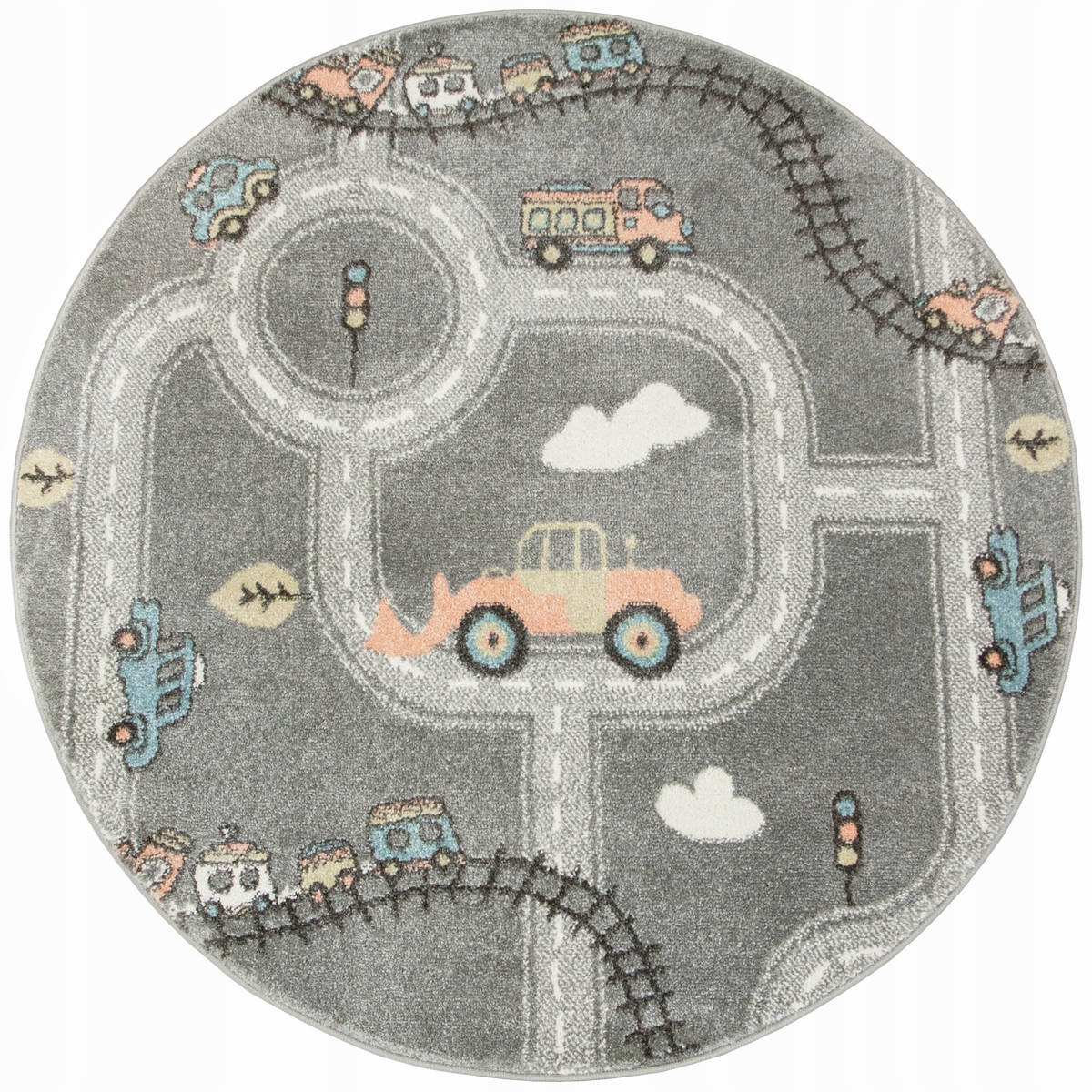 

śr. 100 cm Pociągi Tory Dywan Dziecięcy Okrągły