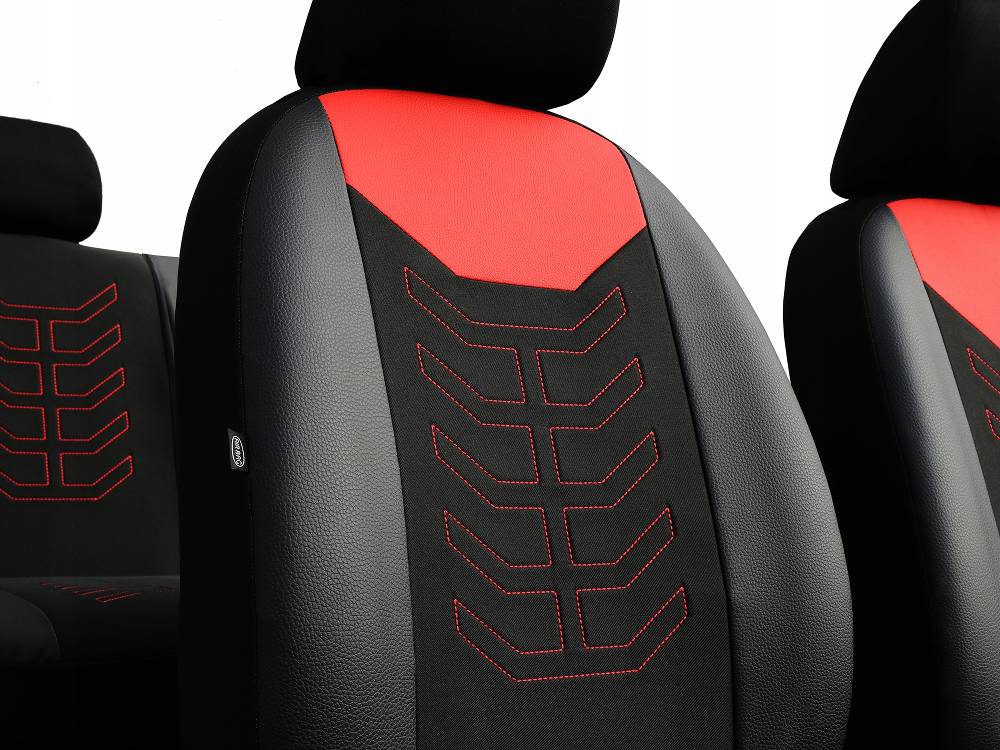 GRUBE POKROWCE Z HAFTEM NA SIEDZENIA FOTELE SAMOCHODOWE MATERIAŁ + SKÓRA Model SPIDER (U-red)