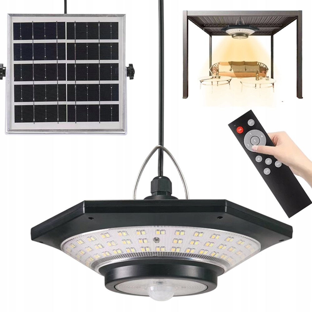 Lampa Solarna Żyrandol Led Wisząca Ogrodowa Zewnętrzna Panel 5 Tryb Pilot