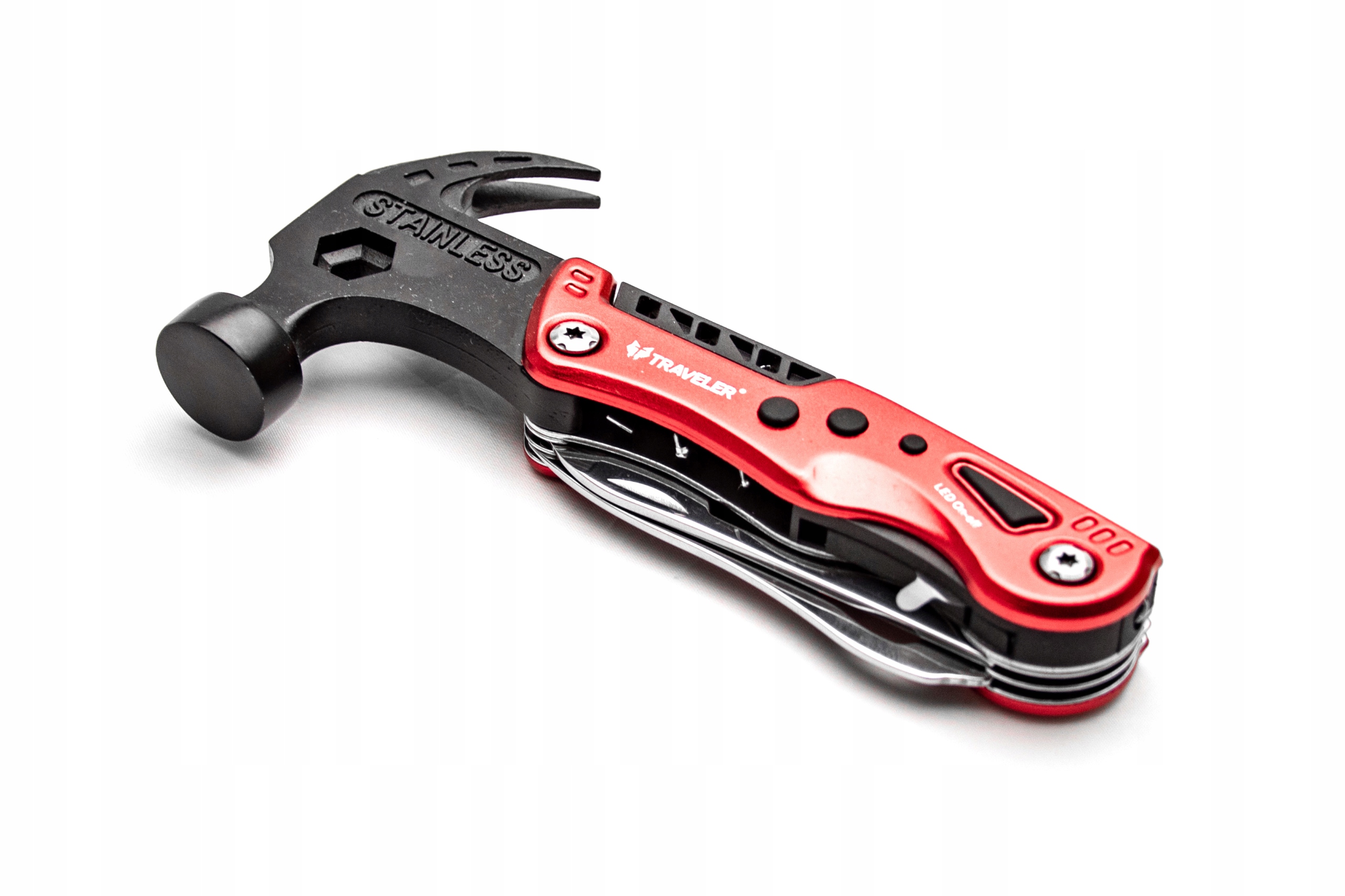 Multitool Traveler Nůž Svítilna Kladivo Bity Pouzdro