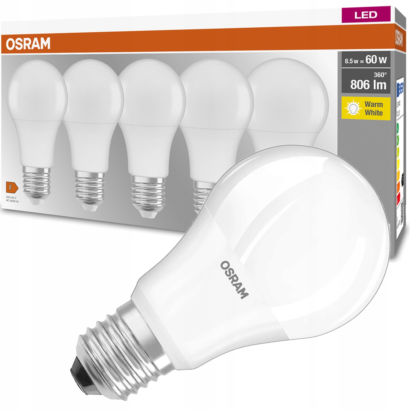 

Żarówka Led E27 8,5W 60W A60 2700K Ww Osram 5PAK