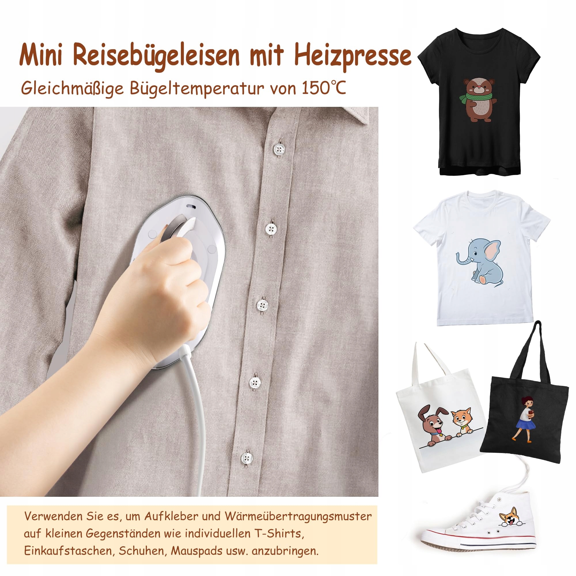 NEWBEALER Mini Żelazko Podróżne 220V/120V Kompaktowe Bez Parowe Srebrne — miniatura 6
