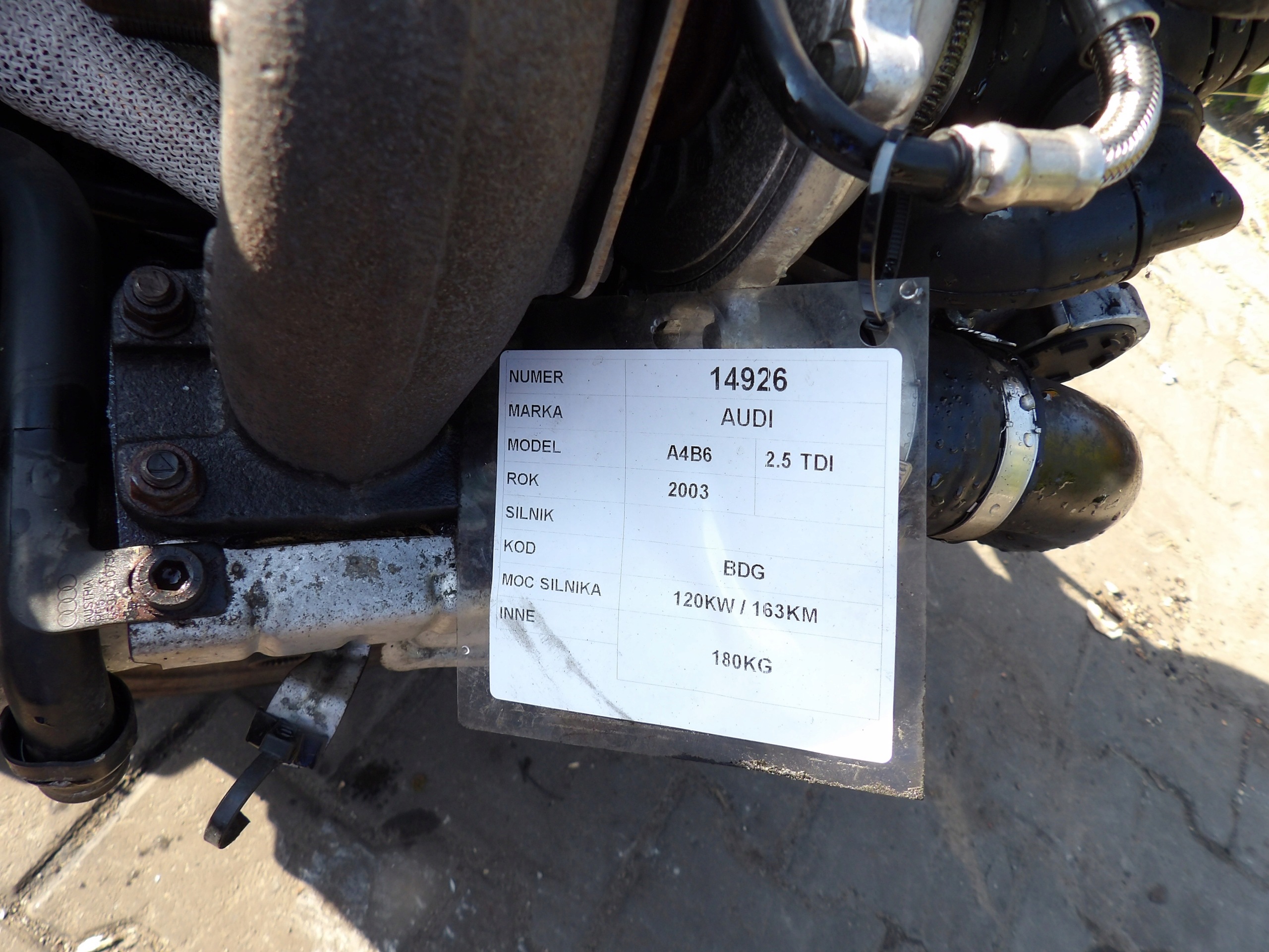 Audi A4 B6 engine 2,5 tdi BDG