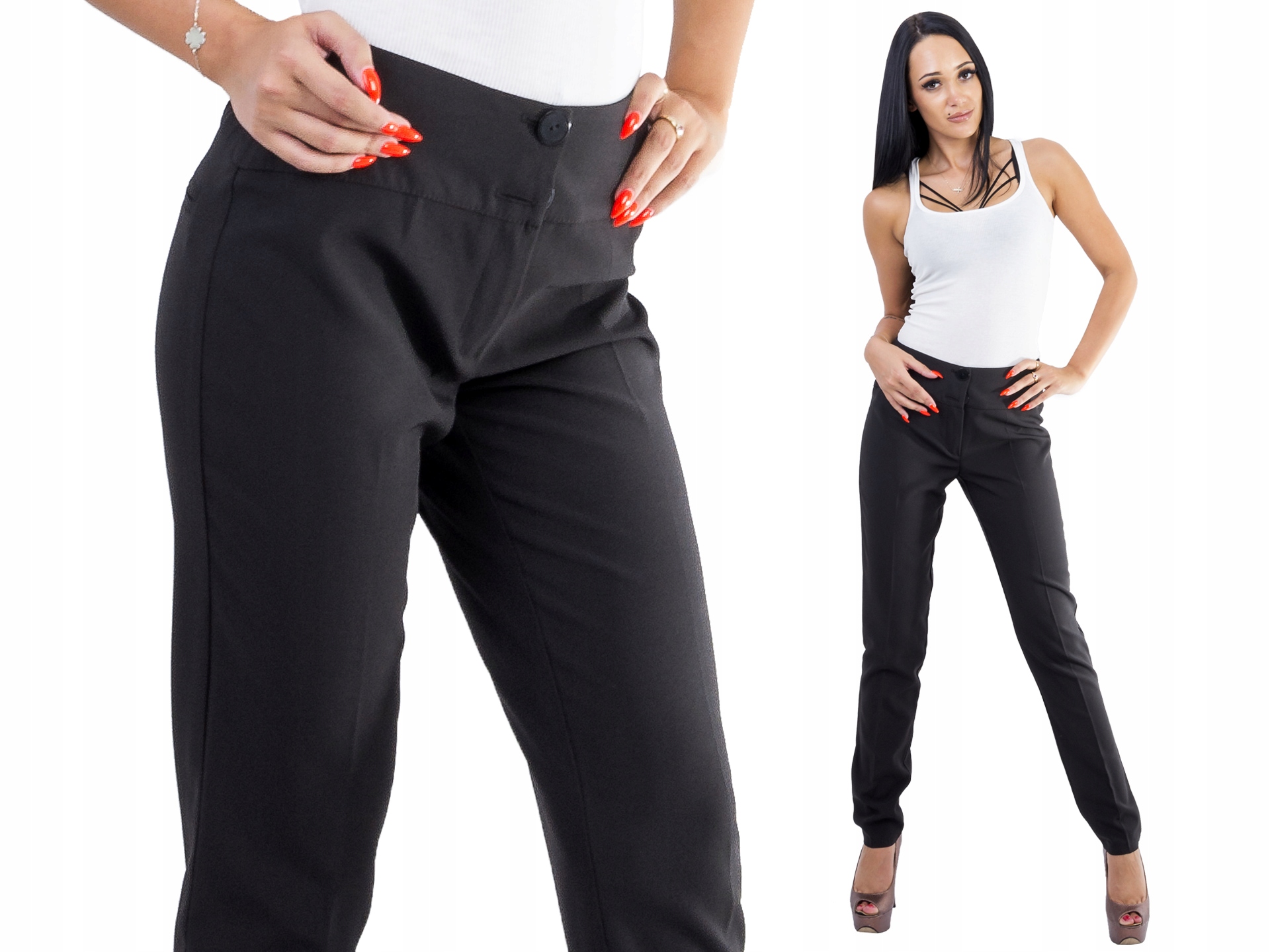 S114 WYSZCZUPLAJĄCE SPODNIE RURKI CZARNE r. 48