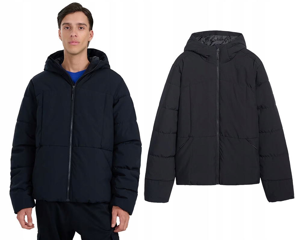 Pánská péřová bunda 4F zimní s kapucí teplá M0710 20S černá 2XL