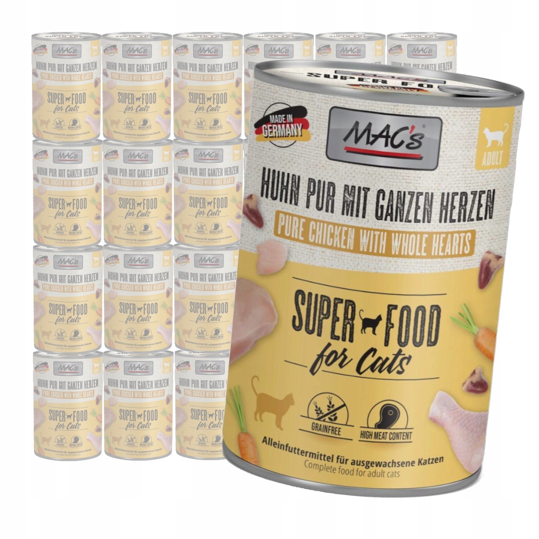 Levně MAC's Cat 24x400g Mokré Krmivo Pro Kočky Kuřecí srdce Drůbeží