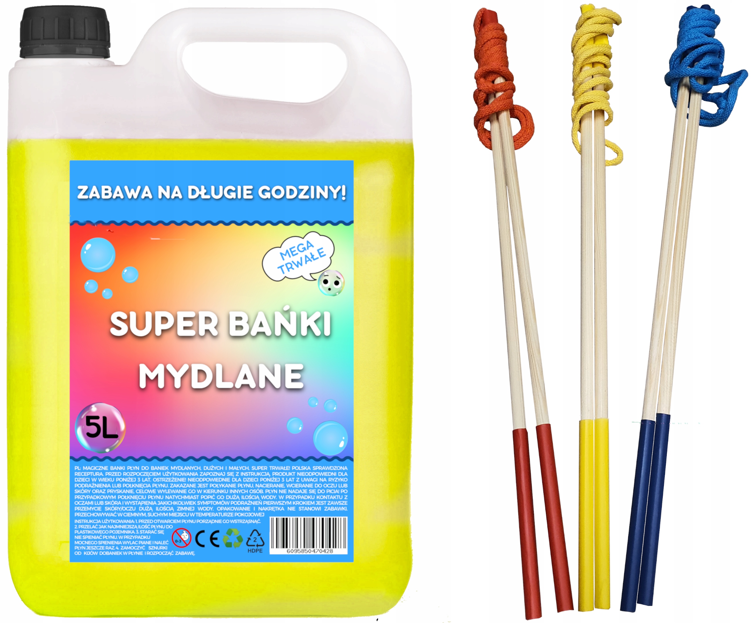

Płyn do Baniek Mydlanych 5L Litrów patyki 3 kije