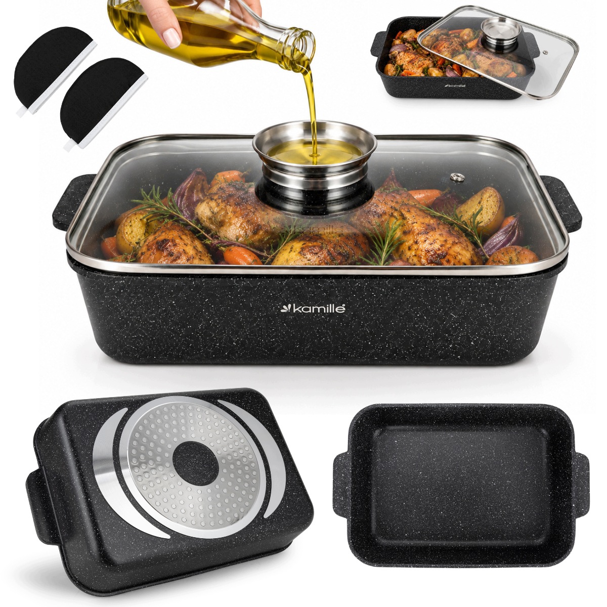 Husička Zapékací Mísa Mramorová Hrnec Non Stick 4,5 L Plyn/indukce Kamille