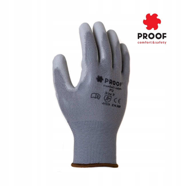 RĘKAWICE ROBOCZE SZARE RĘKAWICZKI PU 6 - 10par Marka Proof