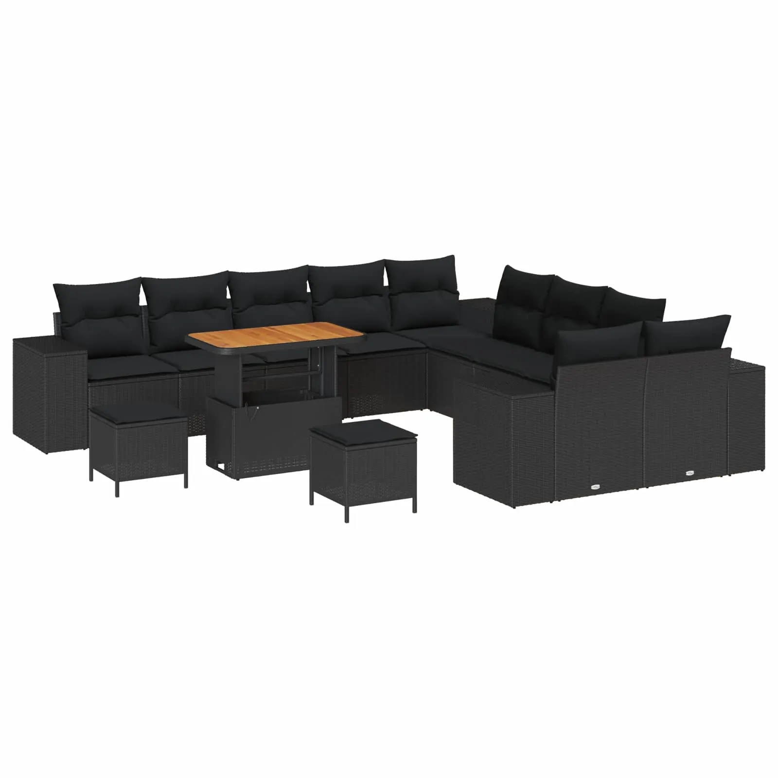 vidaXL Sada zahradních pohovek s polštářem 13 pcs Černá polyratan