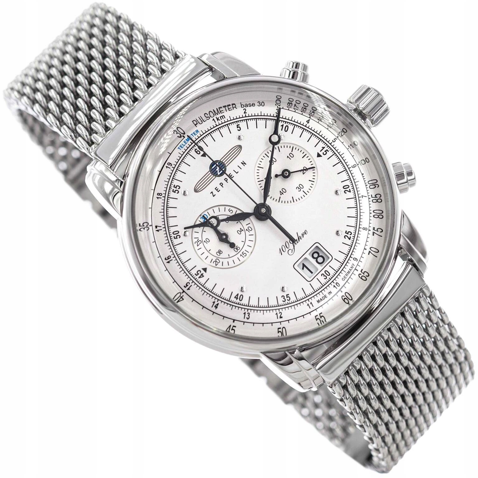 Pánské Hodinky Zeppelin 7690M-1 100 Jahre Stříbrné Datumovka Chronograf 50 M