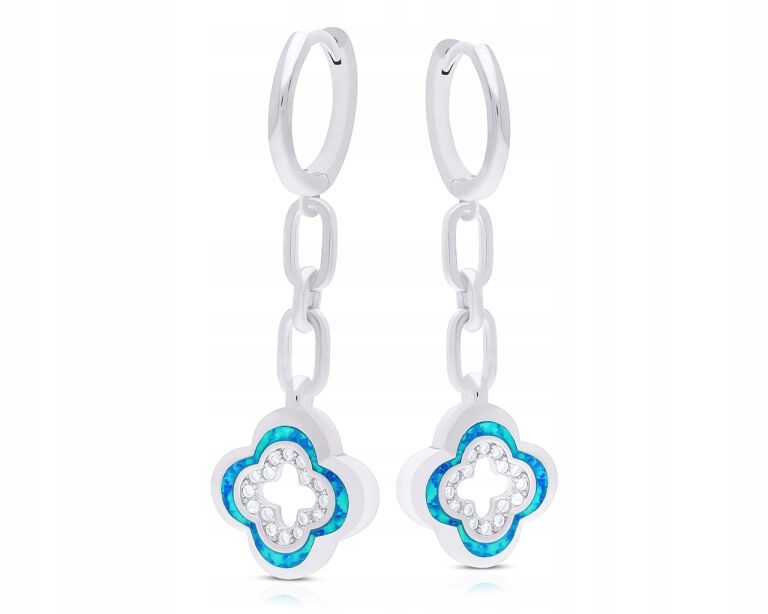 Stříbrné Náušnice Závěsné Opál Zirkony Kola Dlouhá ryzost 925