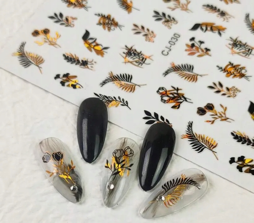 NAKLEJKI NA PAZNOKCIE ZŁOTE NAKLEJKI DO MANICURE LIŚCIE ROŚLINY GAŁĄZKI Marka bez marki