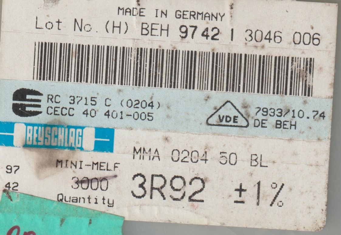 [100szt] 3R92 1% 50ppm rezystor Smd minimelf MMA0204 Beyschlag low noise
