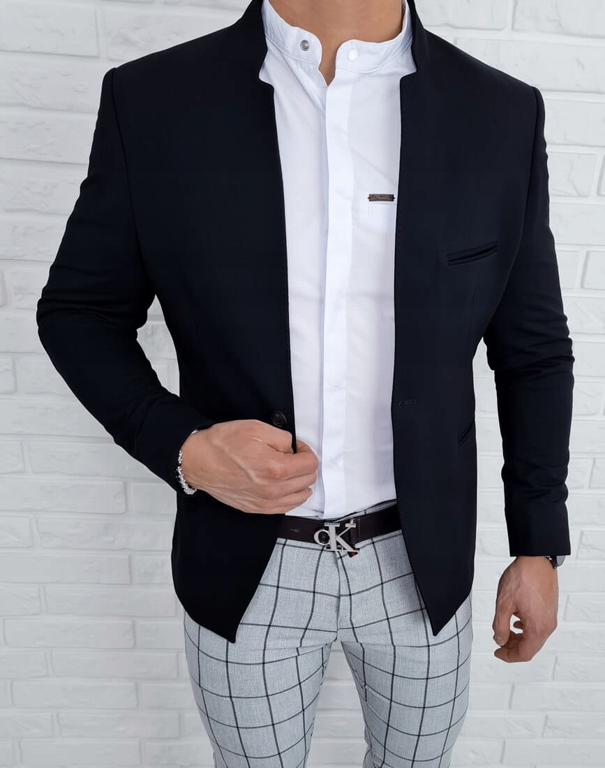 

Czarna marynarka meska ze stojka casual slim 50