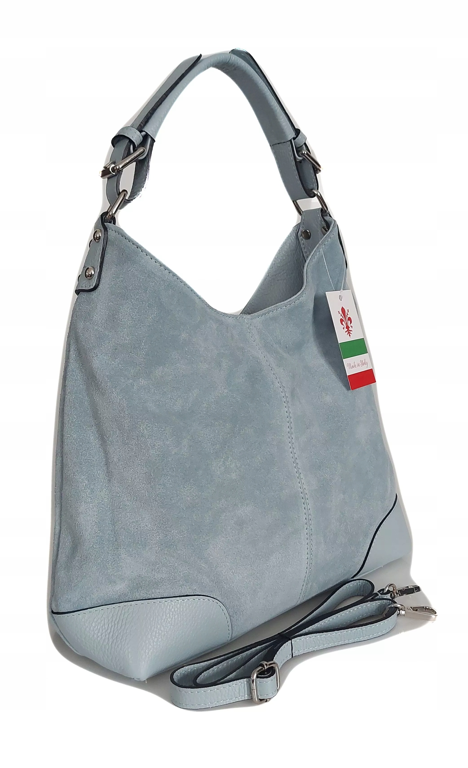 Prostorná Kožená Italská Taška Přes Rameno, Měkký Semiš, Šedá