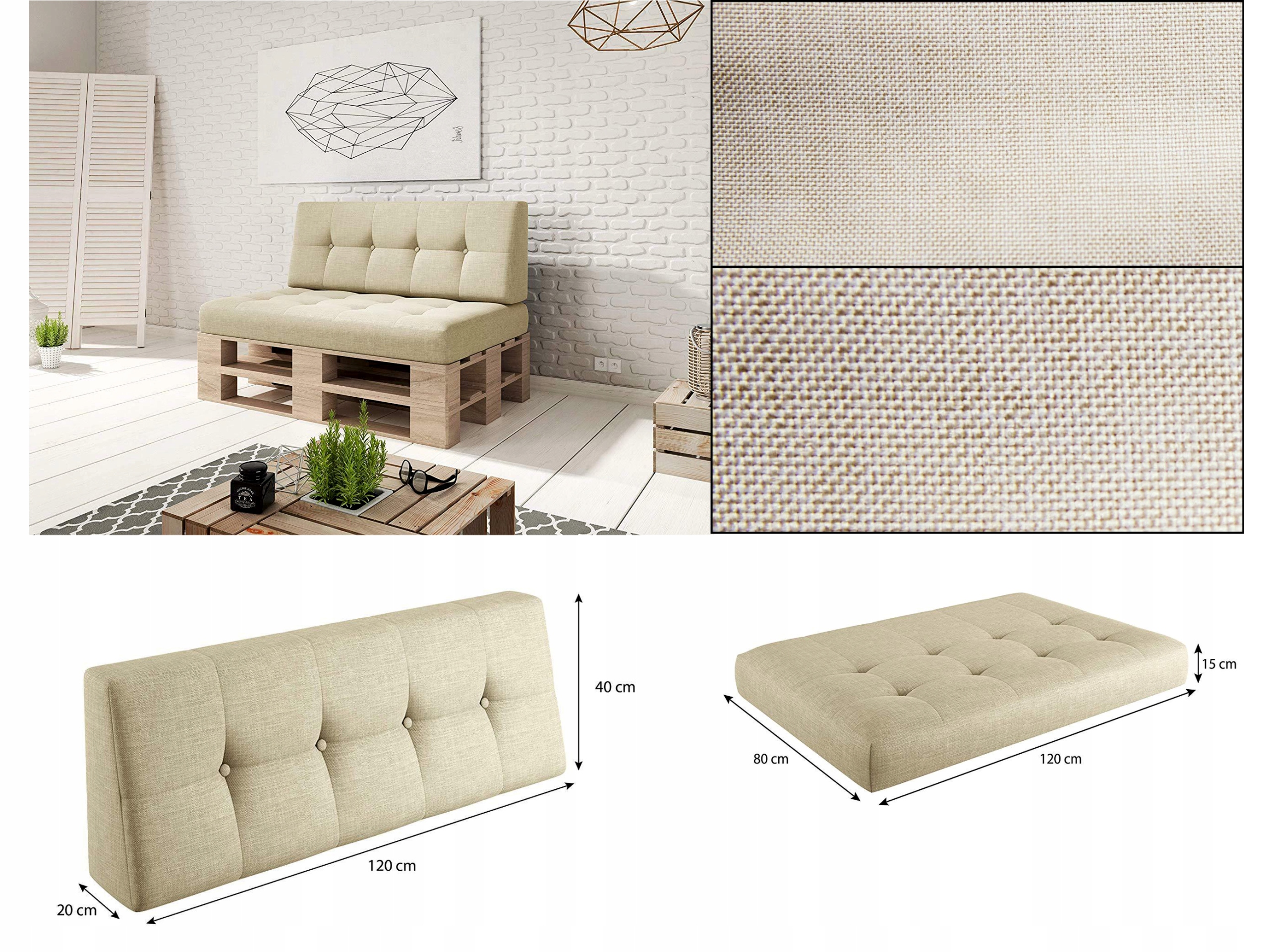 Komplet poduszek na palety (VERONA_ZESTAW 2_120x80+120x40) Szerokość poduszki 80 cm