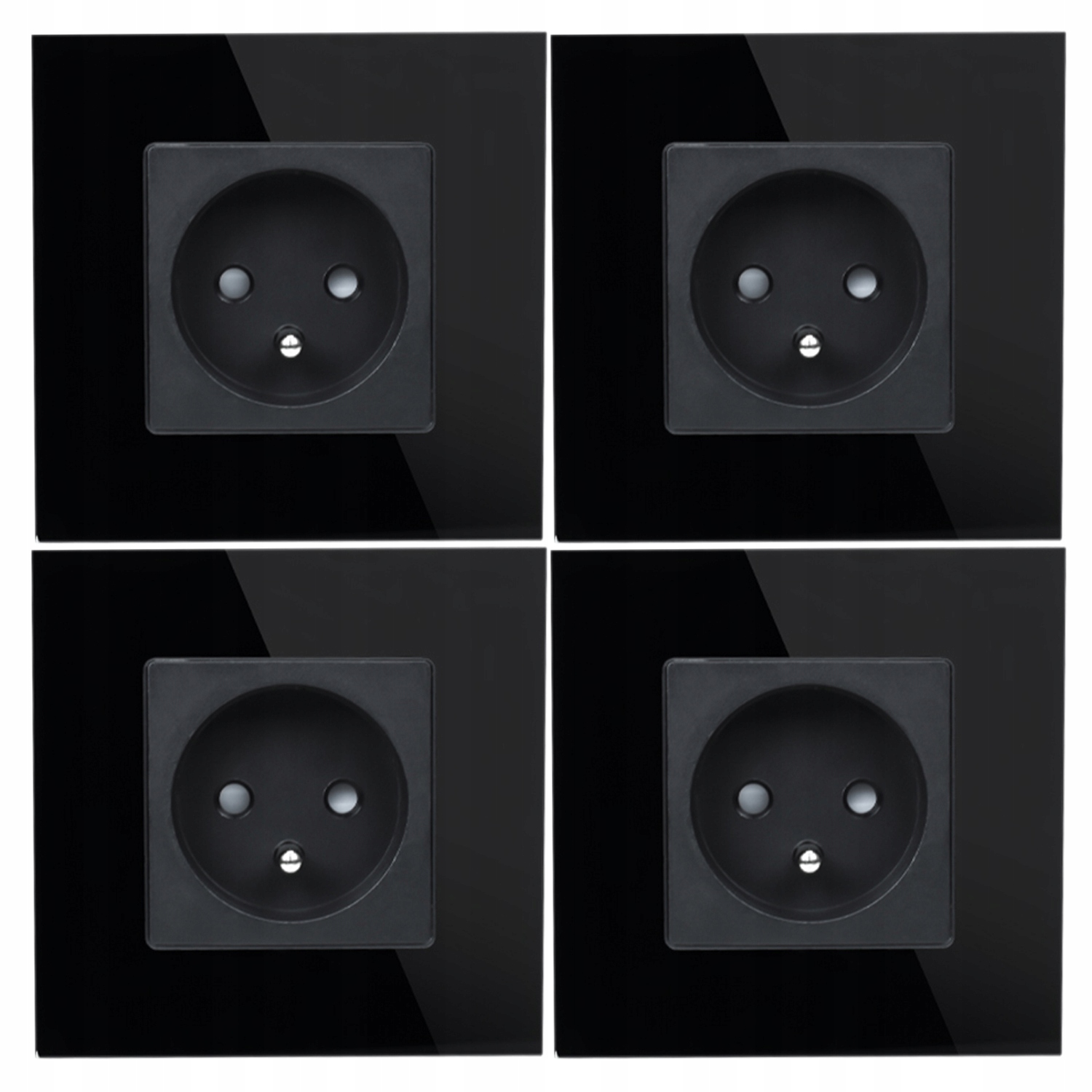 4x Černá Elektrická Zásuvka Jednoduchý Skleněný Panel Kolík Uzemnění