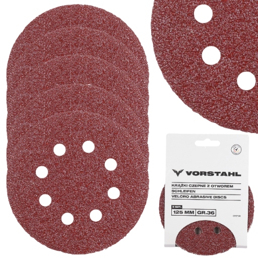 Papier Ścierny na Rzep otwory Krążki do szlifierki 5szt 125mm P150 Vorstahl