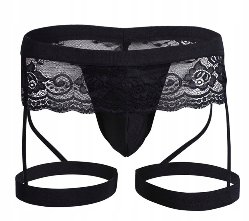 B153 Męskie stringi z koronką - BURLESKA - M