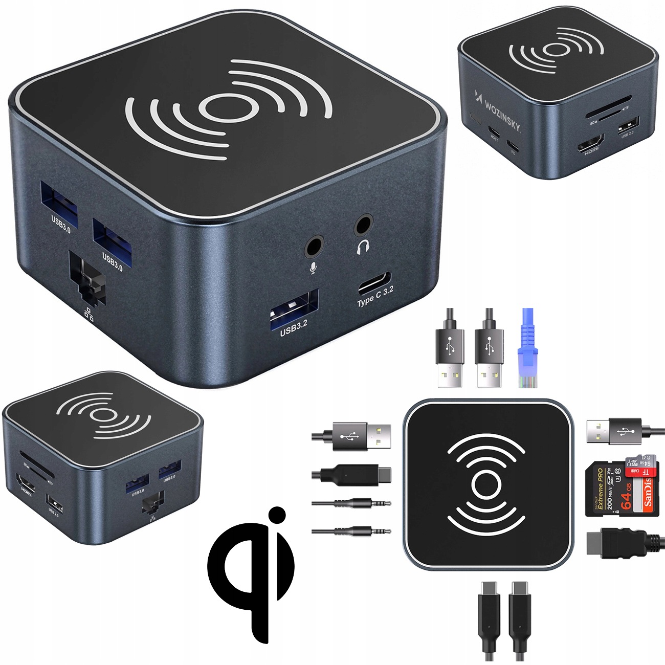 Hub Usb-c Adaptér Rozdělovač 12v1 Hdmi RJ45 Usb-a Bezdrátová Nabíječka