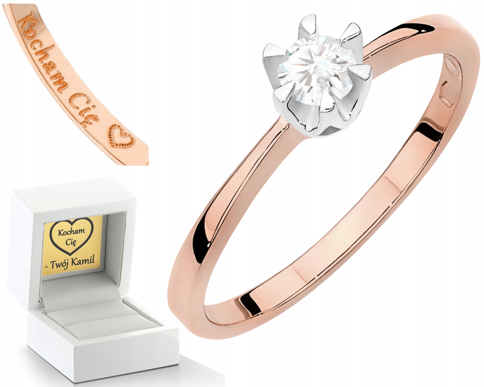 Růžový Zlatý Prsten Prstýnek Gravírování Bonus , Dárek 585