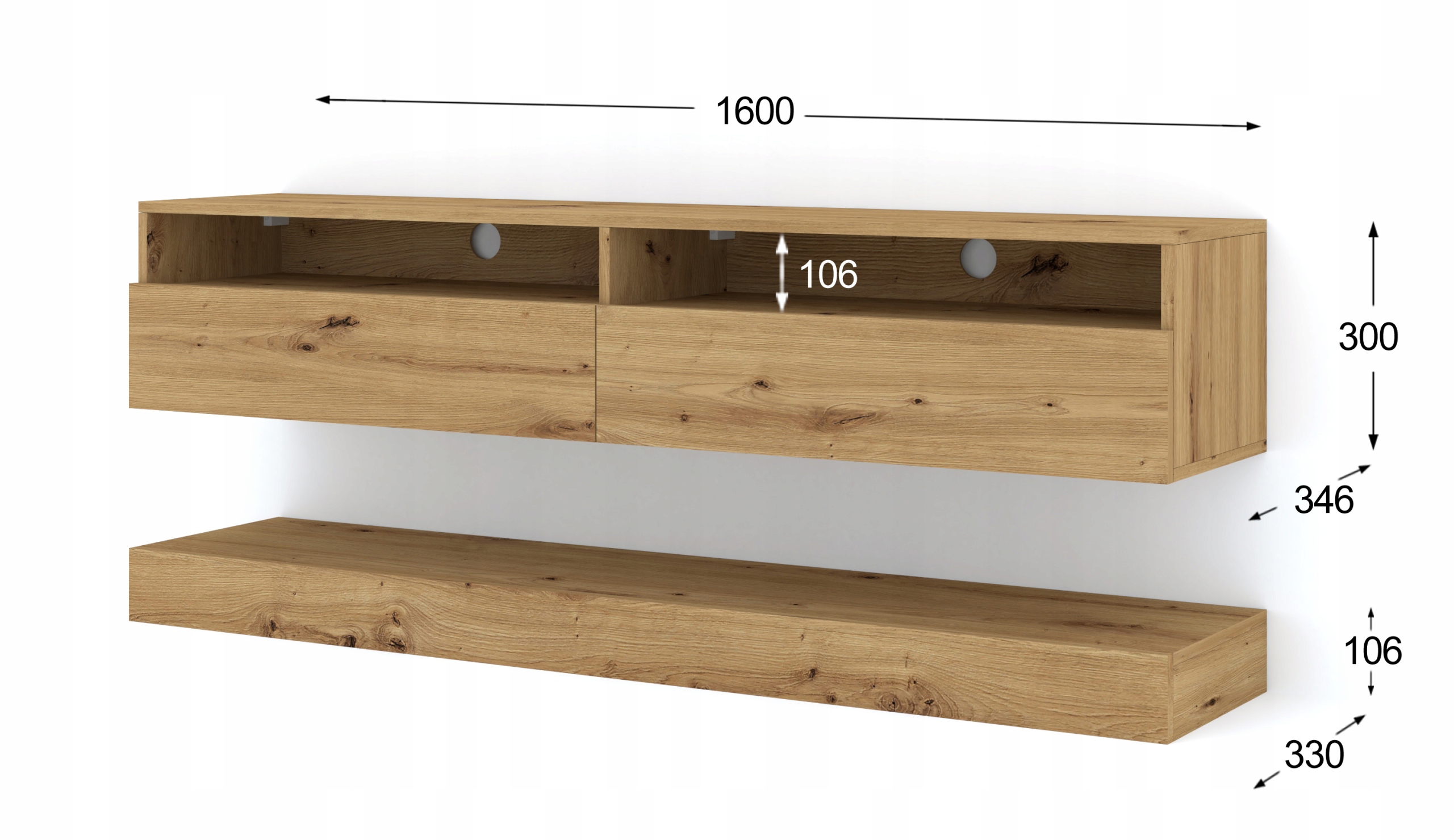 Szafka RTV DUO 160 cm wisząca półka dąb artisan Marka Homlando