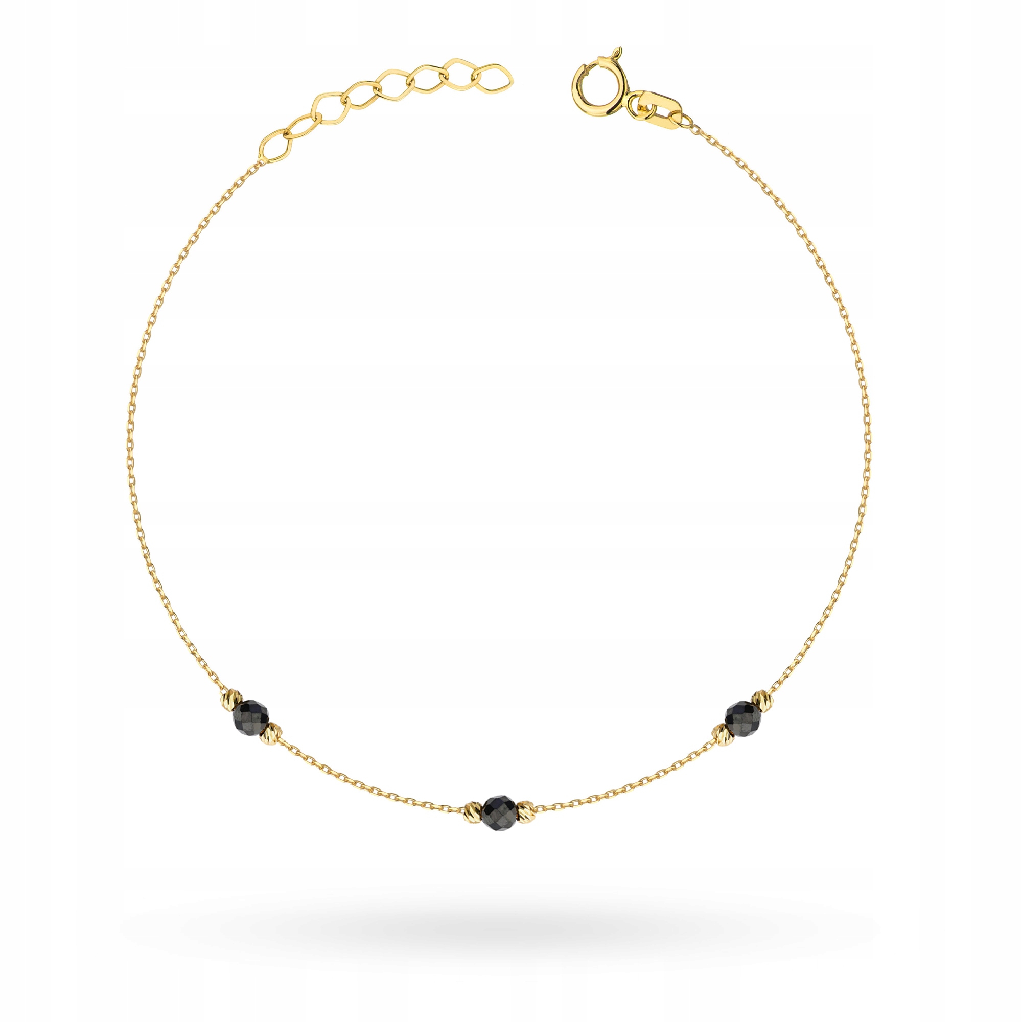 Zlatý Náramek Dámský pr. 585 14k Celebrita Černé Kameny Korálky