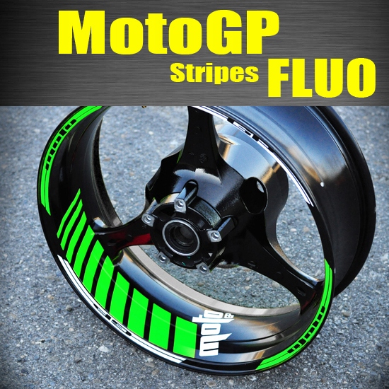 MotoGP Stripes Fluo Samolepky pásky na kola ráfky pro Kawasaki