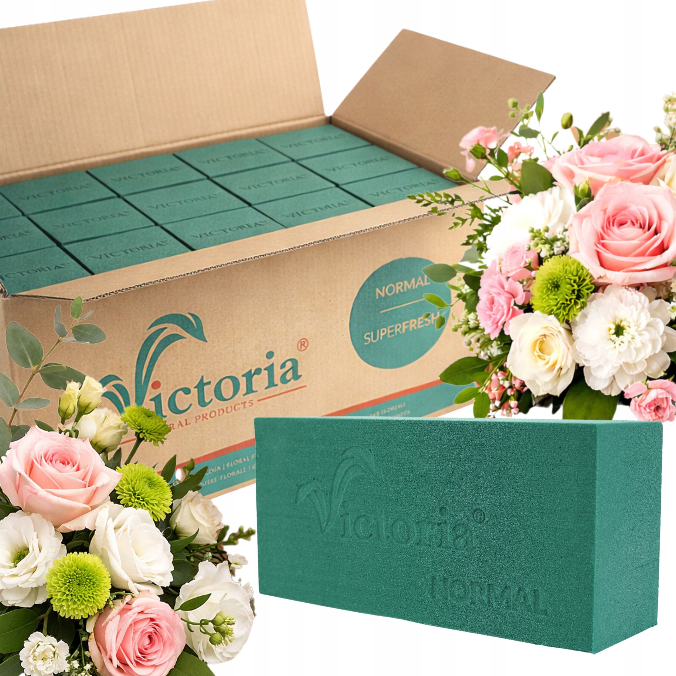 GĄBKA FLORYSTYCZNA MOKRA VICTORIA FLORAL PRODUCTS KWIATY ŻYWE KARTON 20 szt